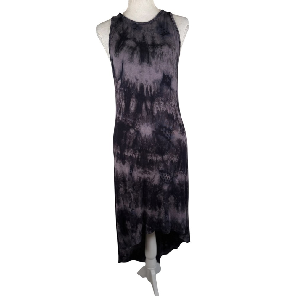 Ginger G Dress Womens M Black Rayon Tie Dye Sleeveless High Low Keyhole Boho